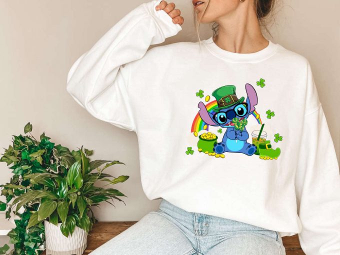 Lucky Stitch T-Shirt: Vibrant Rainbow Irish Tee For Saint Patrick S Day Disney Shamrock Tee Lucky Vibes Shirt With Four Leaf Clover Design Perfect Drinking Tee 3