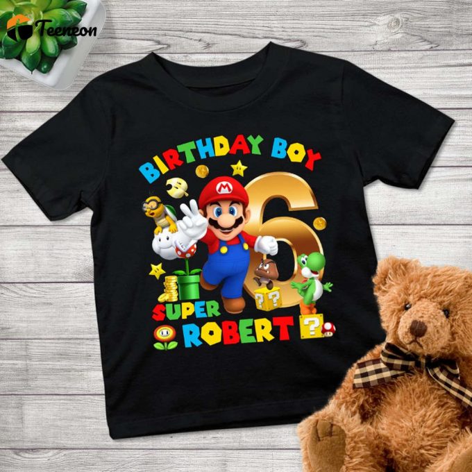 Super Mario Birthday Shirt Custom Gamer Tee For Family Level Up &Amp;Amp; Match Engaging &Amp;Amp; Fun!