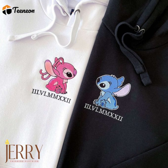 Matching Embroidery Personalized Hoodie Sweatshirt/Hoodie/Tshirt, Embroidered Stitch Couple 1