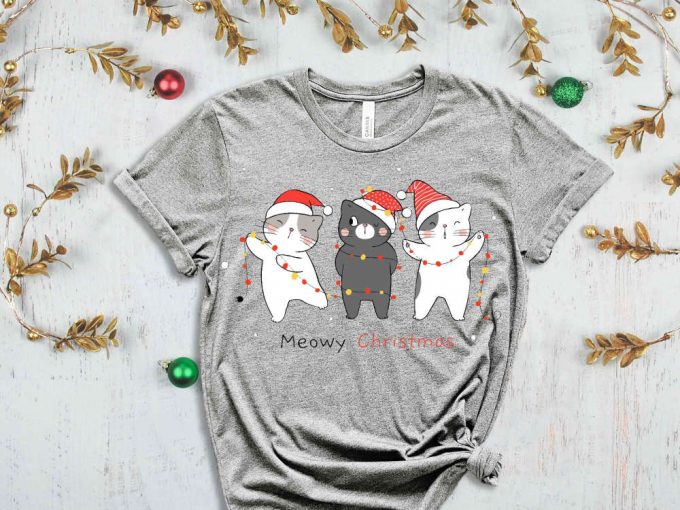 Meowy Christmas Shirt, Christmas Cats Shirt, Merry Christmas Tshirt, Meowy Tees, Funny Christmas Outfits, Christmas Gift Ideas For Cat Lover 3