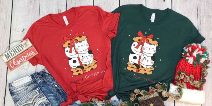 Meowy Christmas T-Shirt, Christmas Cat Shirt, Cat Present For Christmas, Merry Christmas Tees, Funny Christmas Gift For Cat Lover, Cute Cats 2
