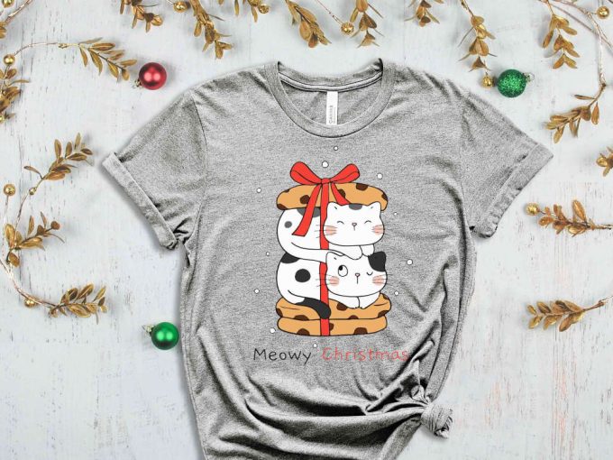 Meowy Christmas T-Shirt, Christmas Cat Shirt, Cat Present For Christmas, Merry Christmas Tees, Funny Christmas Gift For Cat Lover, Cute Cats 3