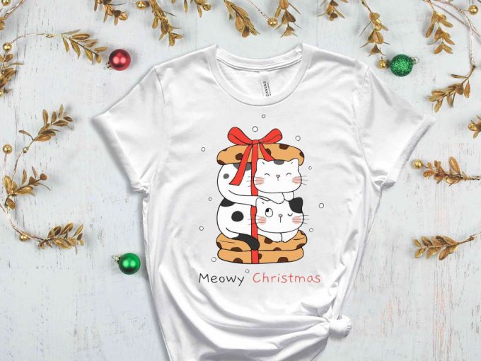 Meowy Christmas T-Shirt, Christmas Cat Shirt, Cat Present For Christmas, Merry Christmas Tees, Funny Christmas Gift For Cat Lover, Cute Cats 5