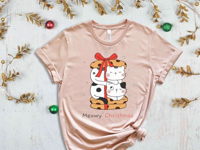 Meowy Christmas T-Shirt, Christmas Cat Shirt, Cat Present For Christmas, Merry Christmas Tees, Funny Christmas Gift For Cat Lover, Cute Cats