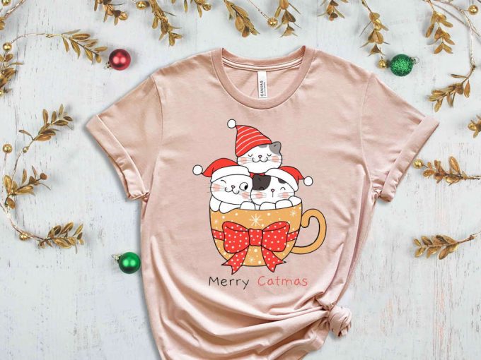 Merry Catmas T-Shirt, Christmas Cat Coffee Shirt, Christmas Latte, Merry Christmas Shirt, Xmas Cat, Christmas Gift, Cat Owner Xmas Giftshirt 4