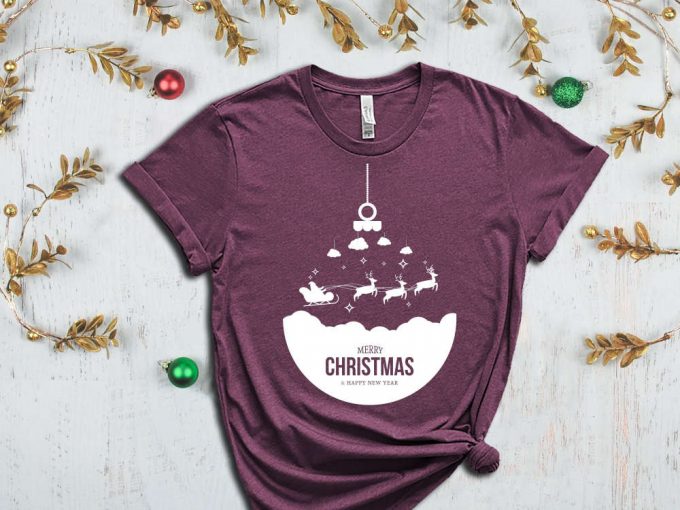 Merry Christmas And Happy New Year T-Shirt, Santa'S Sleigh Shirt, Santa'S Reindeer Tshirt, Christmas Reindeer Graphic Tees, Christmas Ball 2