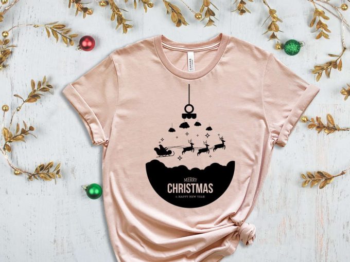 Merry Christmas And Happy New Year T-Shirt, Santa'S Sleigh Shirt, Santa'S Reindeer Tshirt, Christmas Reindeer Graphic Tees, Christmas Ball 4