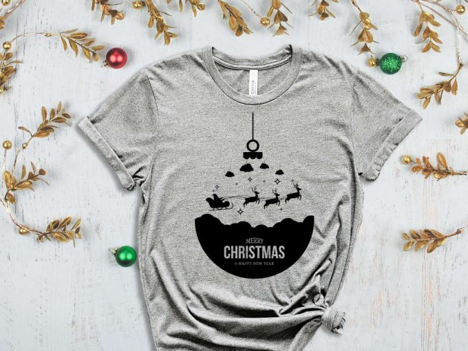 Merry Christmas And Happy New Year T-Shirt, Santa'S Sleigh Shirt, Santa'S Reindeer Tshirt, Christmas Reindeer Graphic Tees, Christmas Ball 5