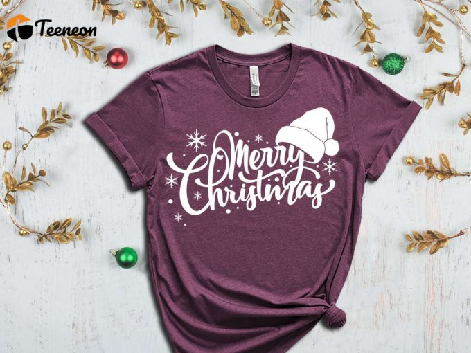 Merry Christmas Hat T-Shirt, Winter Vibes, Xmas Apparel, Holiday Shirt, Funny Christmas Shirt, Christmas Shirts, Xmas Gift, Merry Xmas Crew 1