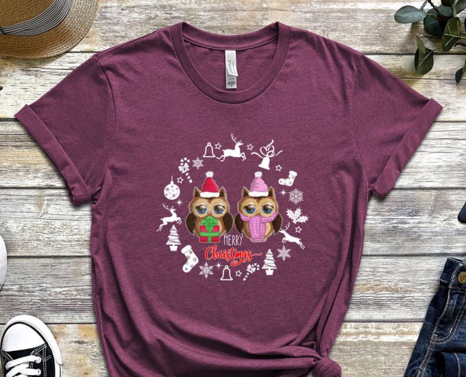 Merry Christmas Owl T-Shirt, Owl Family Shirt, Owl Lover Xmas Gift, Funny Christmas Shirt, Christmas Animals, Cute Christmas Owl Tshirt 3