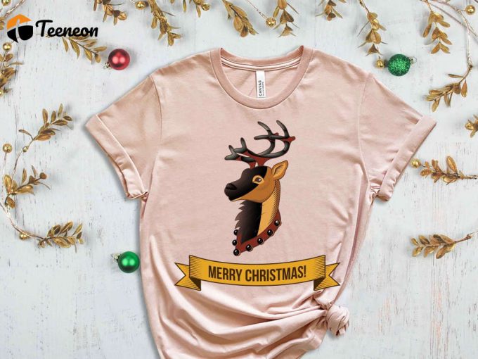 Merry Christmas Reindeer T-Shirt, Christmas Deer, Holiday Shirt, Funny Christmas Shirt, Christmas Animals, Xmas Gift Ideas, Deer Lover Shirt 1