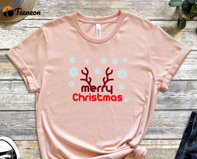 Merry Christmas Reindeer T-Shirt, Xmas Deer Shirt, Christmas Reindeer Shirt, Funny Christmas Shirt, Christmas Antler, Reindeer Graphic Tees 1