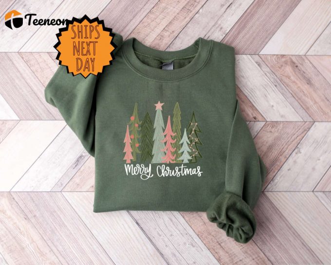 Cute Christmas Sweater: Merry Christmas Sweatshirt &Amp;Amp; Trees Sweater 1