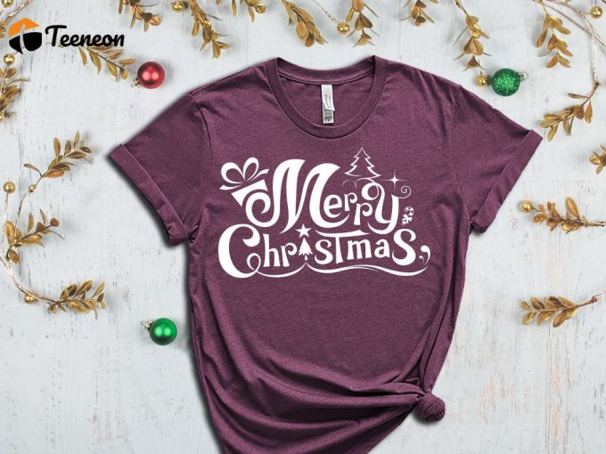 Merry Christmas T-Shirt, Christmas Gift, Christmas Tree Graphic Tees, Cute Christmas Shirt, Xmas Apparel, Holiday Shirts, Merry Xmas Tshirt 1