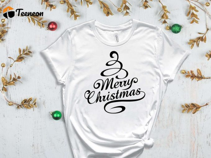 Merry Christmas Tree T-Shirt, Xmas Tree Graphic Tees, Merry Xmas Shirt, Holiday Apparel, Christmas Gift, Matching Family Tshirt, Xmas Vibes 1