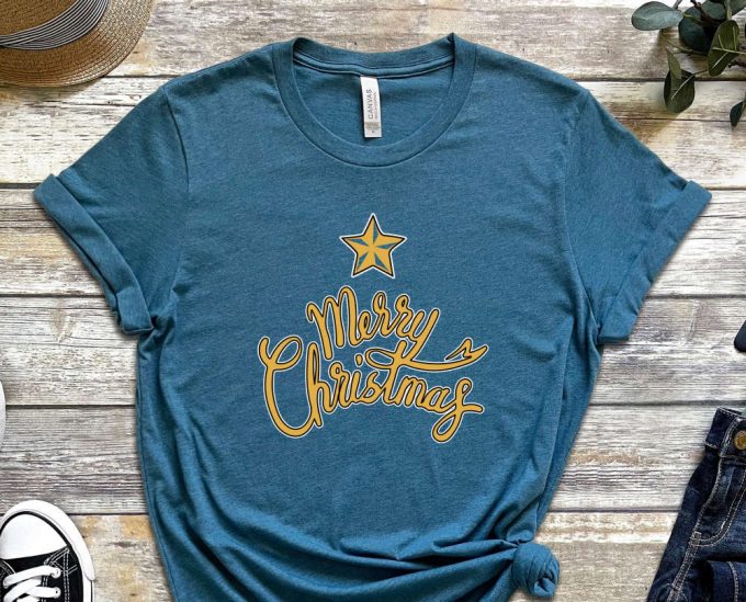 Merry Christmas With Golden Letters T-Shirt, Funny Christmas Tees, Christmas Shirts, Noel Gift, Xmas Party Outfits, Christmas Crew, Xmas Tee 3