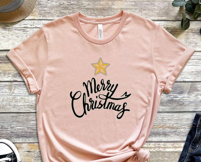 Merry Christmas With Golden Letters T-Shirt, Funny Christmas Tees, Christmas Shirts, Noel Gift, Xmas Party Outfits, Christmas Crew, Xmas Tee 4