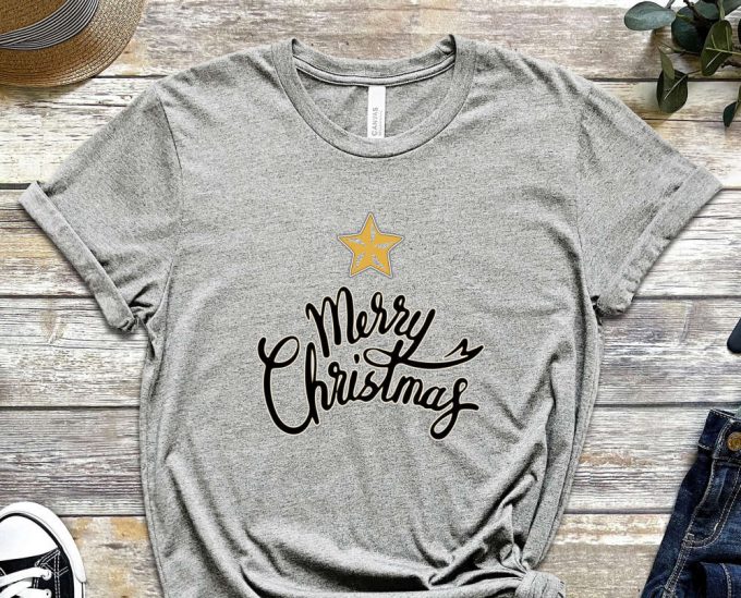 Merry Christmas With Golden Letters T-Shirt, Funny Christmas Tees, Christmas Shirts, Noel Gift, Xmas Party Outfits, Christmas Crew, Xmas Tee 6