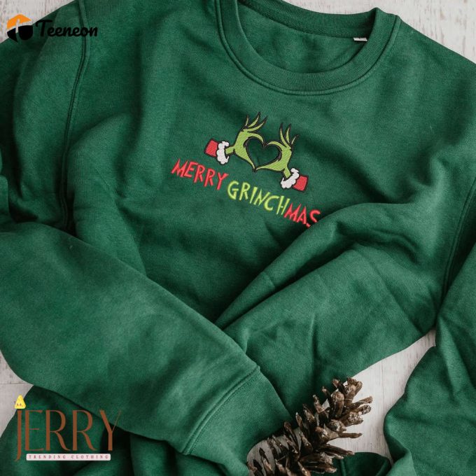 Merry Grinchmas Embroidered Sweatshirt, Grinch Shirt 1