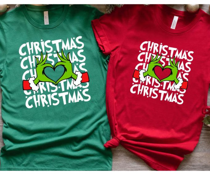 Merry Grinchmas Tshirt, Grinch Heart Hands, Grinch Christmas Shirt For Women, Merry Grinchmas Tee, Cute Grinch T-Shirt For Girls 2