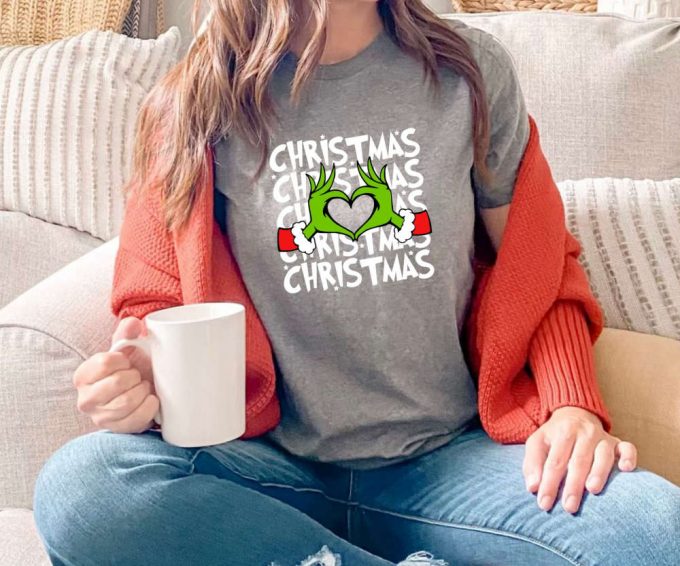 Merry Grinchmas Tshirt, Grinch Heart Hands, Grinch Christmas Shirt For Women, Merry Grinchmas Tee, Cute Grinch T-Shirt For Girls 3