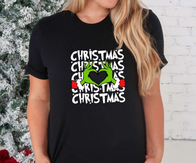 Merry Grinchmas Tshirt, Grinch Heart Hands, Grinch Christmas Shirt For Women, Merry Grinchmas Tee, Cute Grinch T-Shirt For Girls 4