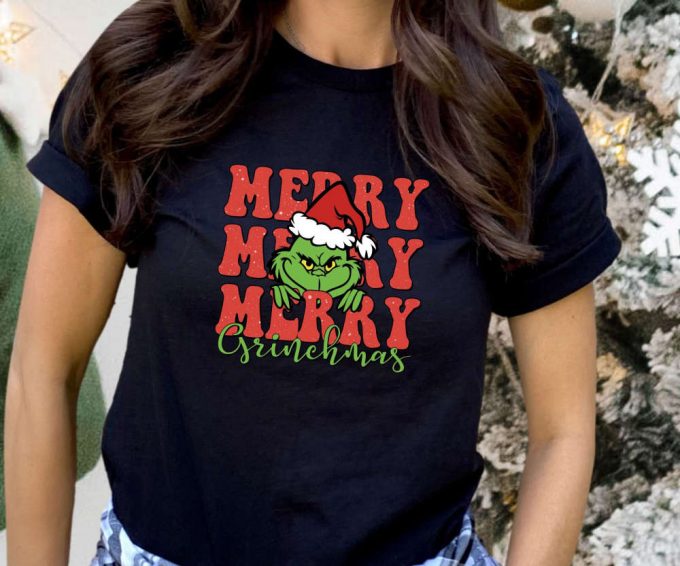 Merry Grinchmas Tshirt, Retro Grinch Shirt, Grinch Christmas Shirt For Women, Merry Grinchmas Tee, Cute Grinch T-Shirt For Girls 3