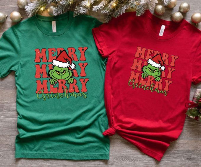 Merry Grinchmas Tshirt, Retro Grinch Shirt, Grinch Christmas Shirt For Women, Merry Grinchmas Tee, Cute Grinch T-Shirt For Girls 4