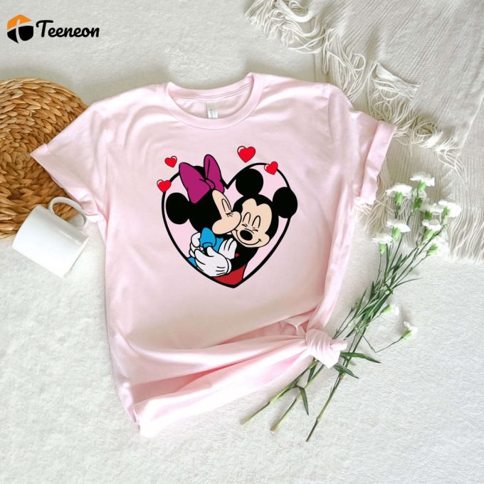 Mickey And Minnie Love Shirt, Heart Shirt, Kiss Shirt, Couple Shirt, Disney Shirt, Retro Cartoon Shirt, Disney Valentines Day Shirt 1