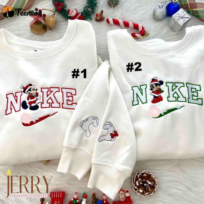 Mickey And Minnie Mouse Couple Christmas Disney Nike Embroidered Sweatshirts 1
