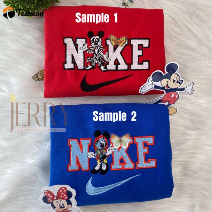 Mickey Jack Skellington And Minnie Sally Disney Halloween Nike Embroidered Sweatshirts 1