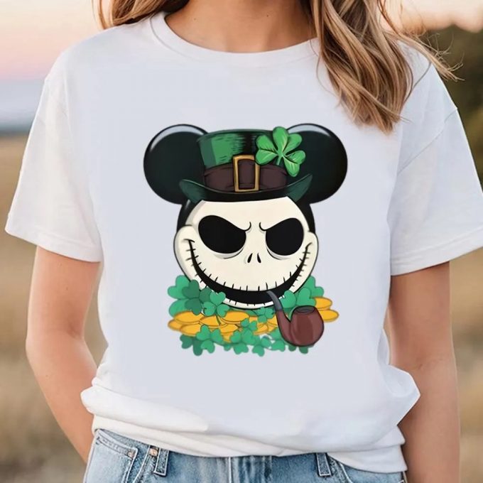 Mickey Jack Skellington St Patricks Day T-Shirt: Festive Disney Shamrock Tee 2