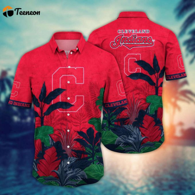 Mlb Cleveland Indians Hawaiian Shirt Flower Tropical Trees Pattern For Fans 1