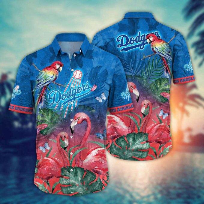 Mlb Los Angeles Dodgers Hawaiian Shirt Flower Pink Crane Pattern For Fans 2