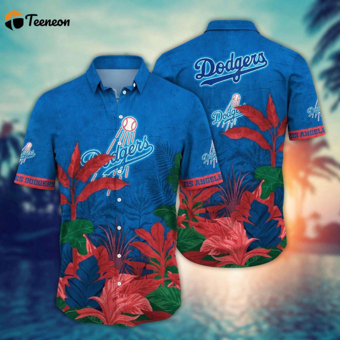 Mlb Los Angeles Dodgers Hawaiian Shirt Flower Tropical Trees Pattern For Fans 1