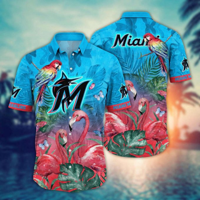 Mlb Miami Marlins Hawaiian Shirt Flower Pink Crane Pattern For Fans 2