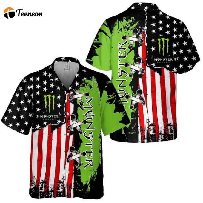 Monster Energy Usa Flag Hawaiian Shirt For Men Women 1