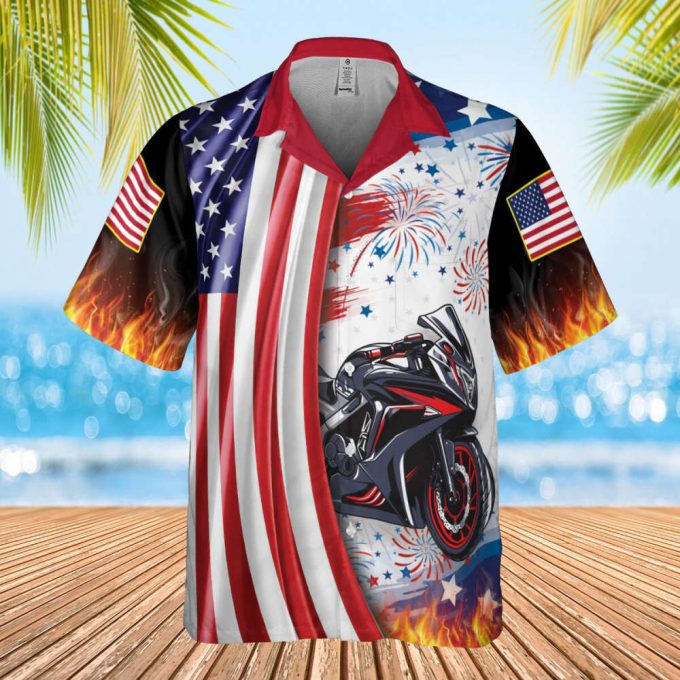 Motobike Usa Flag Hawaiian Shirt, Motocross Lover Hawaii Beach Retro, Hawaii Shirt, Hawaiian Aloha Shirt, Hawaii Shirt For Men And Women 2