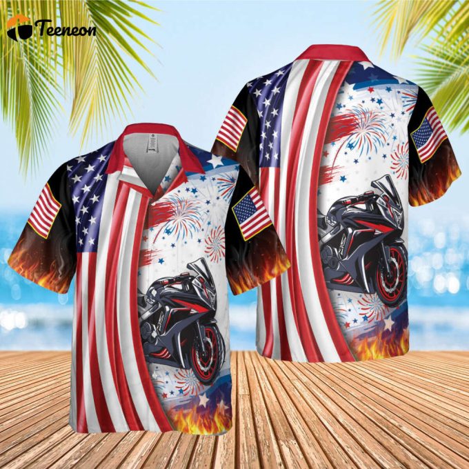 Motobike Usa Flag Hawaiian Shirt, Motocross Lover Hawaii Beach Retro, Hawaii Shirt, Hawaiian Aloha Shirt, Hawaii Shirt For Men And Women 1