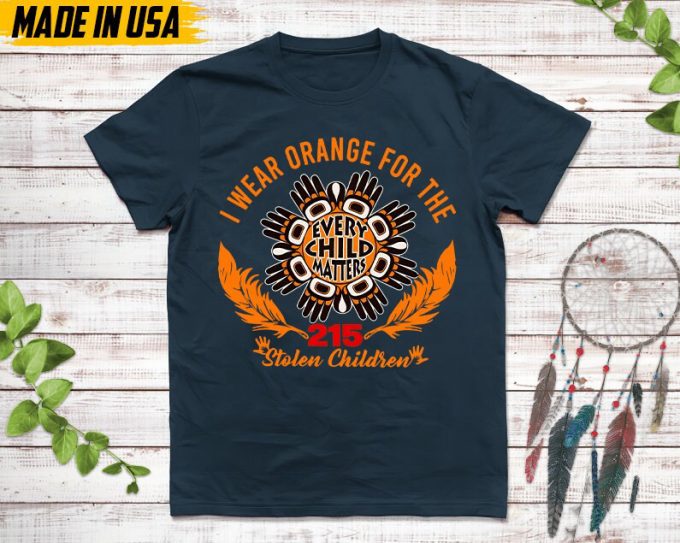 Native American Unisex T-Shirt, Native American Gift, Native American Pride Indigenous Shirt, I Wear Orange For 215 Stolen Children Shirt 2