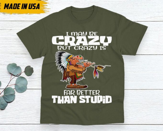 Native American Unisex T-Shirt, Native American Gift, Native American Shirt, I May Be Crazy But Crazy Is Far Better Than Stupid 3