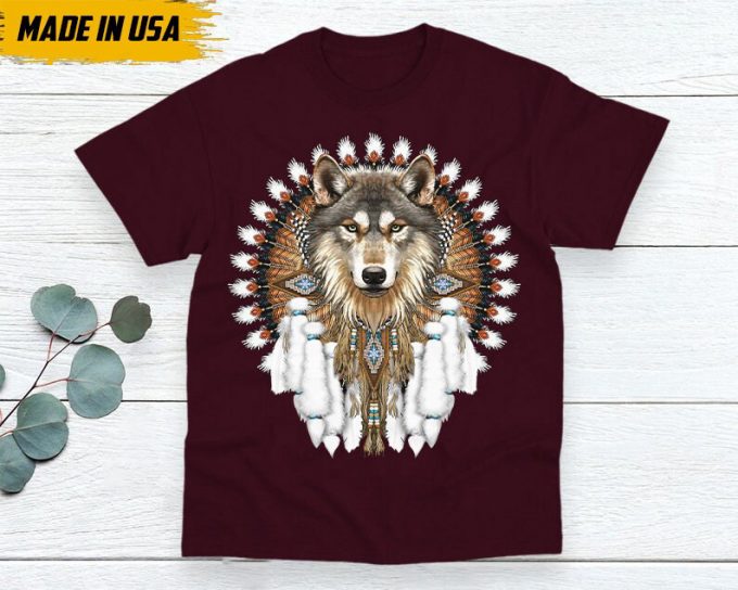 Native American Unisex T-Shirt, Native American Gift, Native American Shirt, Wolf Native American Shirt 2