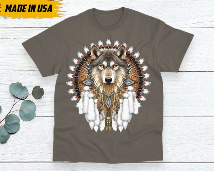 Native American Unisex T-Shirt, Native American Gift, Native American Shirt, Wolf Native American Shirt 3