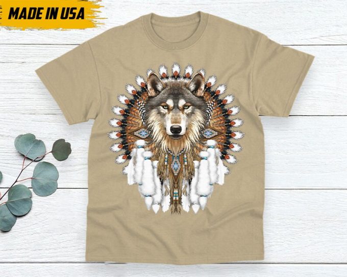 Native American Unisex T-Shirt, Native American Gift, Native American Shirt, Wolf Native American Shirt 4