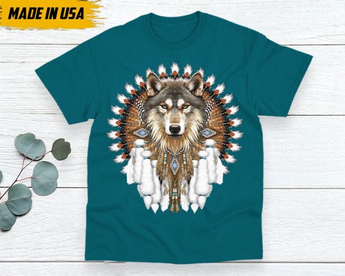 Native American Unisex T-Shirt, Native American Gift, Native American Shirt, Wolf Native American Shirt 5