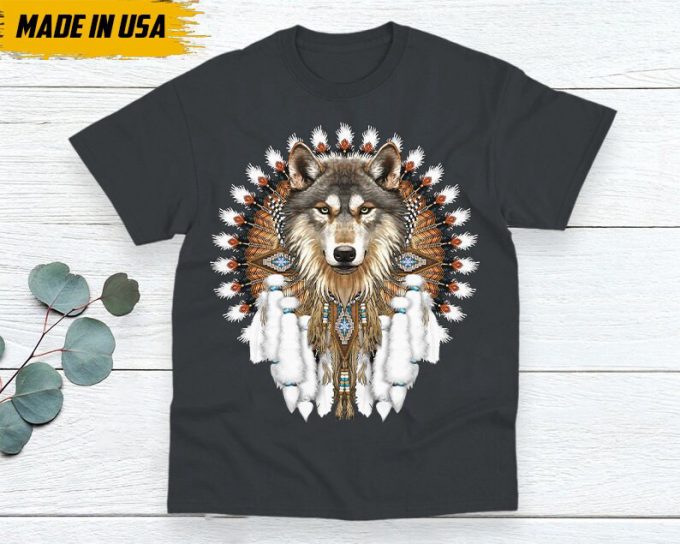 Native American Unisex T-Shirt, Native American Gift, Native American Shirt, Wolf Native American Shirt 6