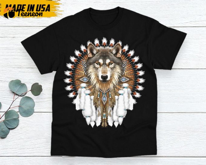 Native American Unisex T-Shirt, Native American Gift, Native American Shirt, Wolf Native American Shirt 1