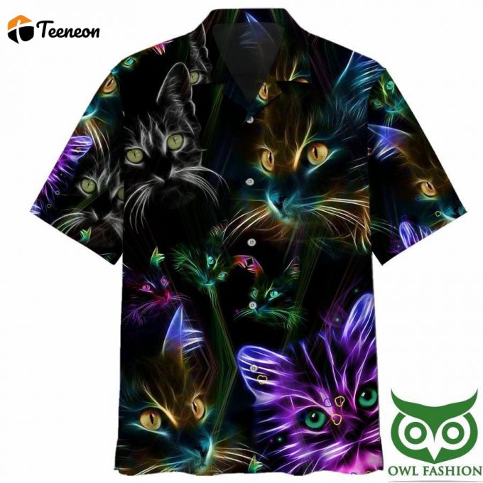 Neon Cat Black Hawaiian Shirt Gift For Men And Women Suer Outfit Beach 1