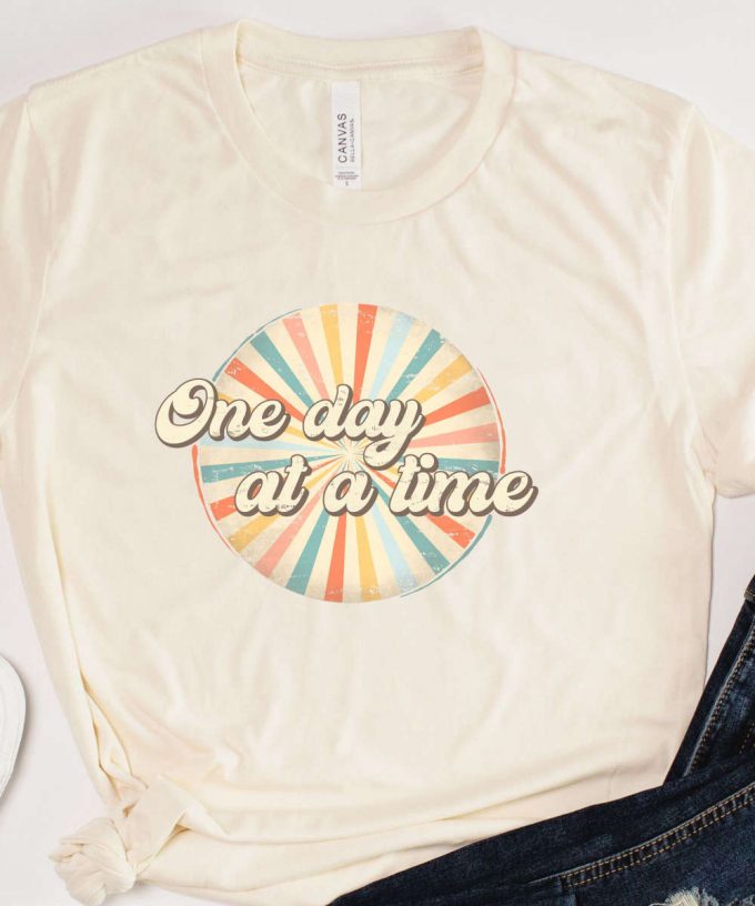 One Day At A Time Retro Motivational Shirt, Retro Women'S Shirt, Boho T-Shirt For Her, Motivational Saying Graphic Tee, Yoga Shirt 3