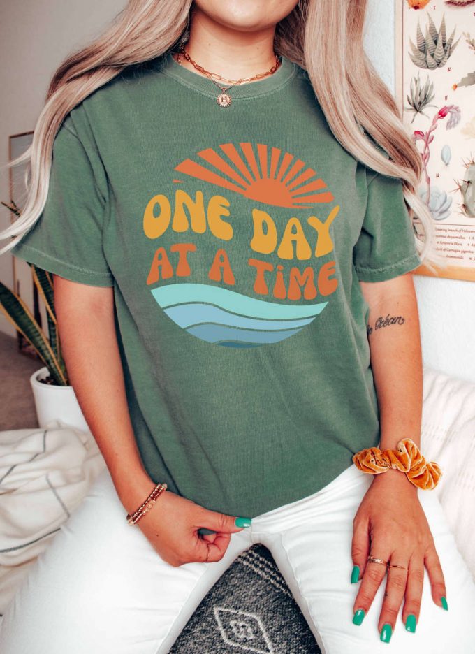 Stay Positive &Amp; Stylish With Our One Day At A Time T-Shirt! Spread Mental Health Awareness With Our Comfort Colors Shirt Designed For Cool Therapists Find Comfort &Amp; Support In Our Positive Energy Shirt Perfect For Battling Depression Be Kind &Amp; Make A Statement With Our Engaging Mental Health Shirt! (450 Characters) 2